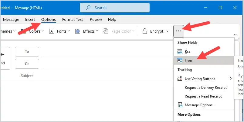 add the from address outlook client