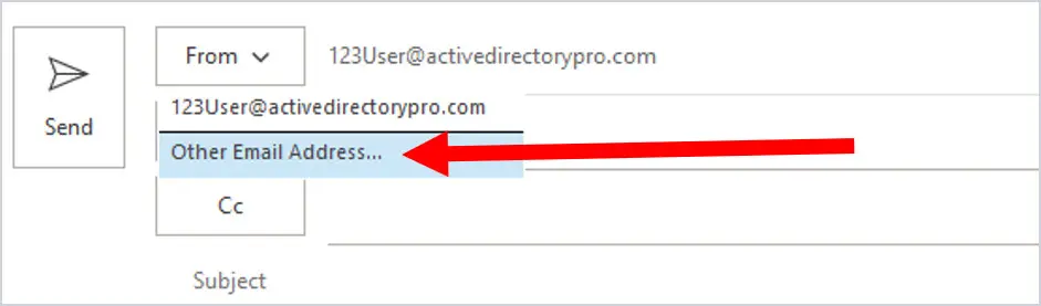 select other email address outlook