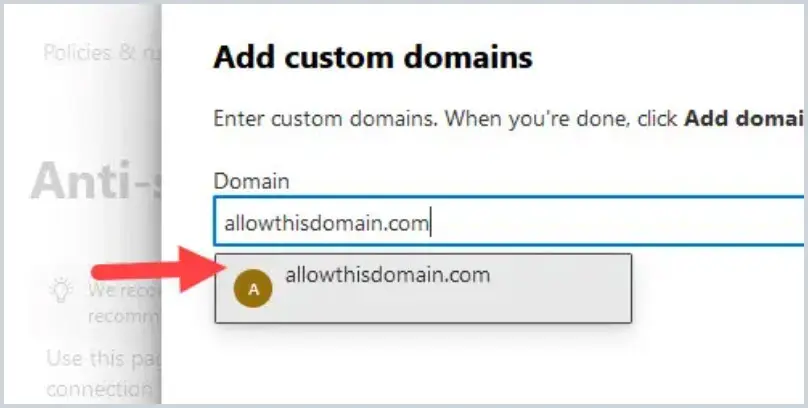 Steps to whitelist a domain in office 365
