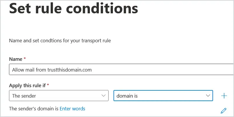 set transport rule conditions