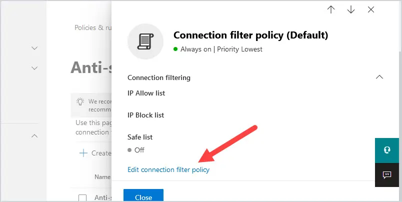 edit connection filter policy