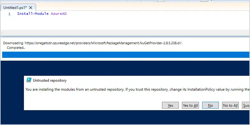 untrusted repository powershell warning