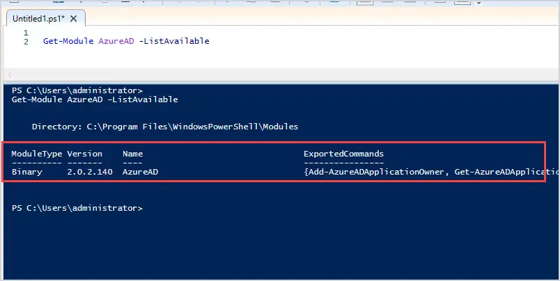 powershell command verify azuread module is installed