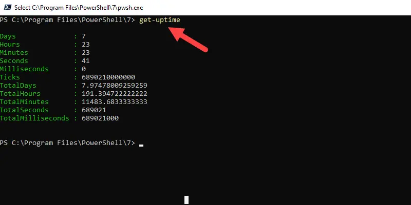 powershell get-uptime cmdlet