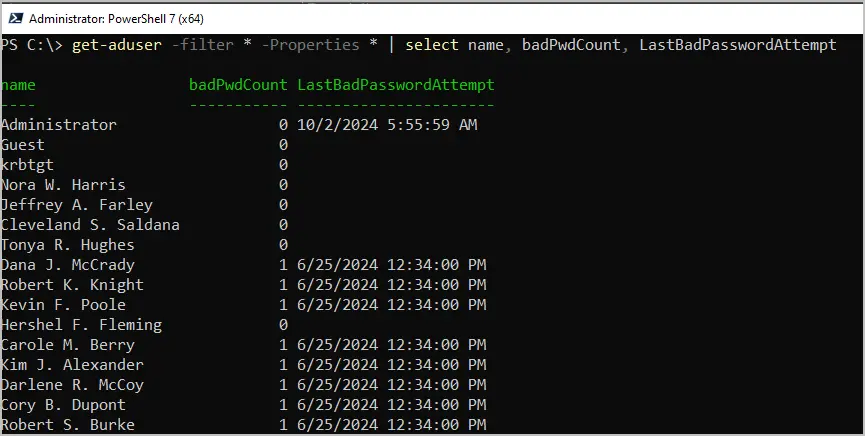 LastBadPasswordAttempt powershell