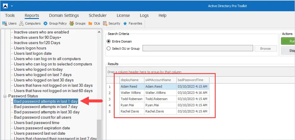 automate last bad password report