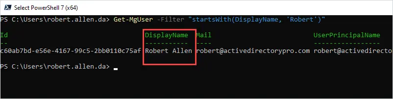 search for specific azure user powershell