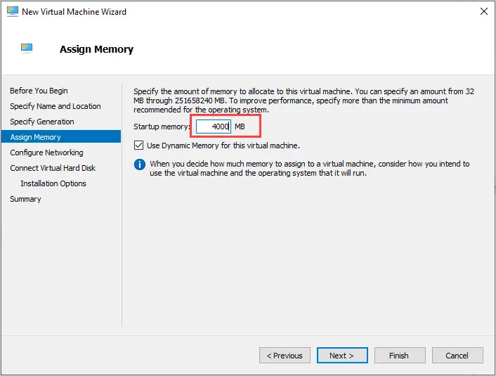 assign 4GB memory to vm