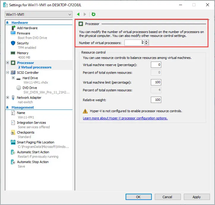 give the VM 2 virtual processors