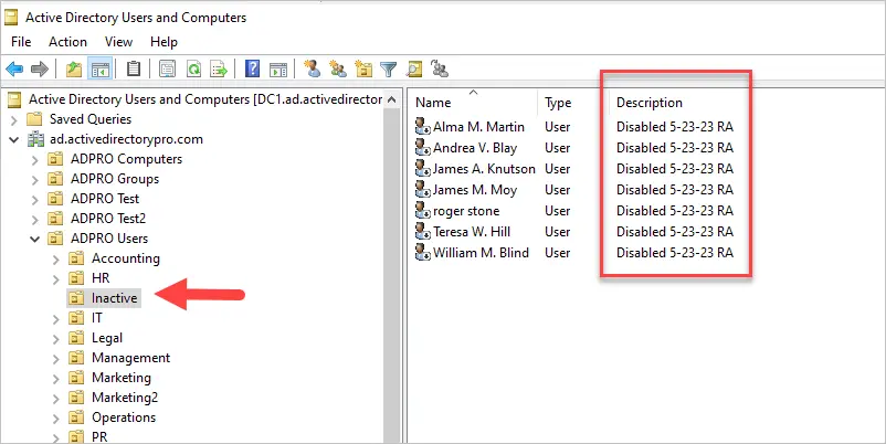 inactive ou in active directory