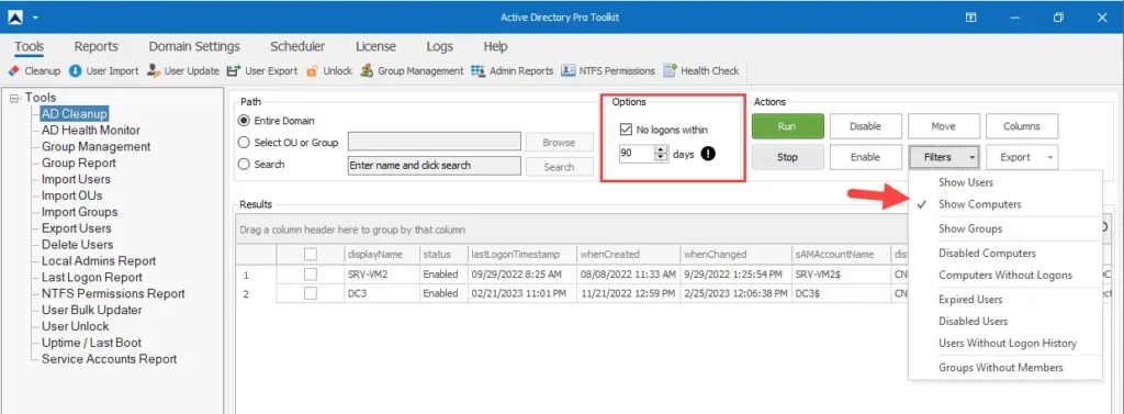 cleanup inactive active directory computers