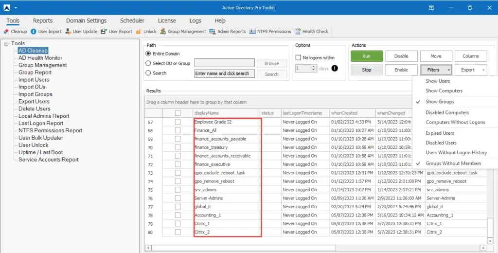 cleanup empty active directory groups