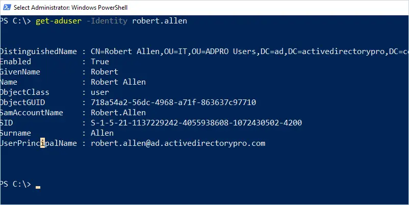 get user attributes with powershell