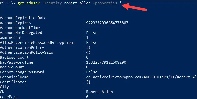 display all attributes with powershell