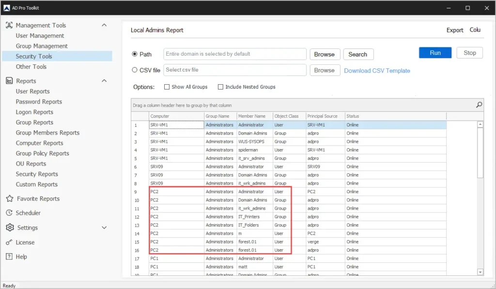 audit local admin rights