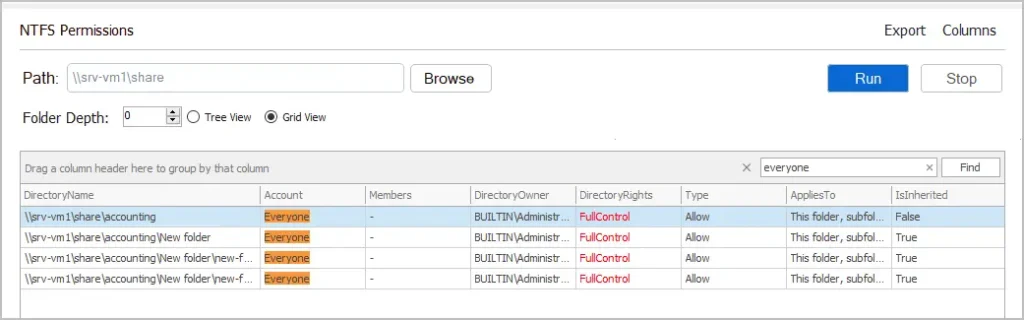 ntfs permissions find everyone group