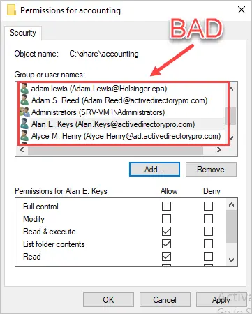 incorrect ntfs permissions