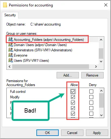 ntfs permissions allow all