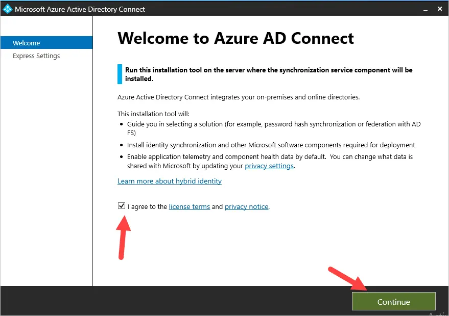 azure ad connect welcome screen