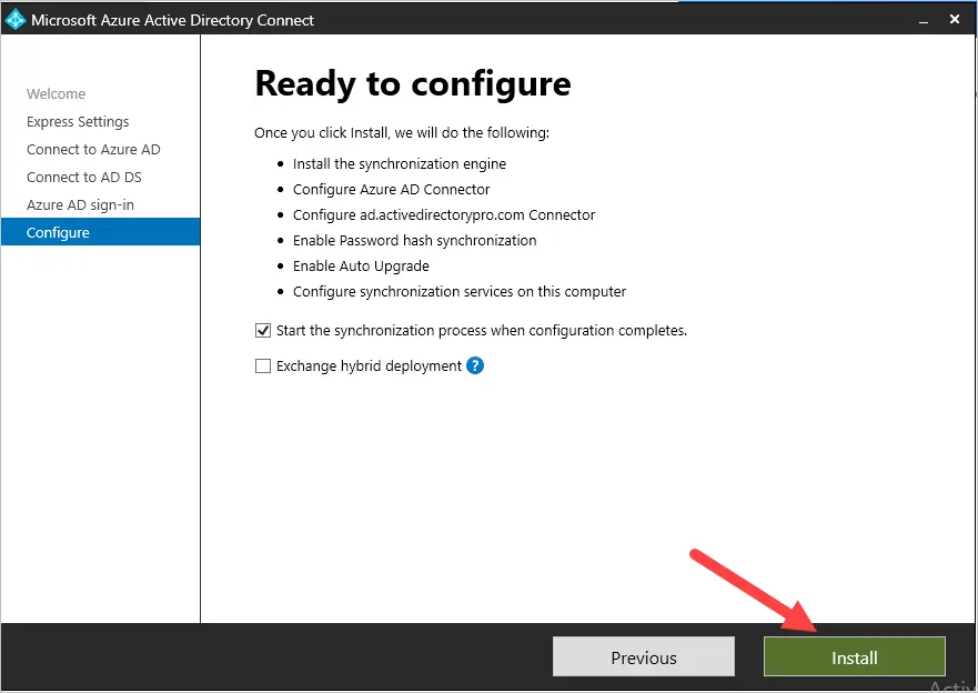 azure ad connect ready to install