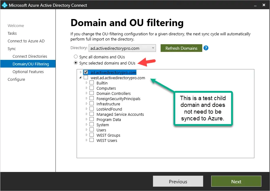 azure ad connect ou filtering