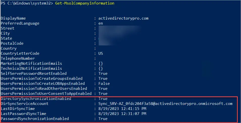 powershell check azure ad sync status