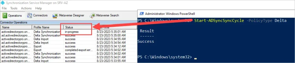 check azure ad connect status