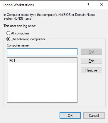 add computer to logon workstations