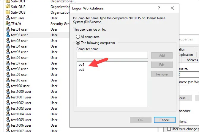 add multiple computers to logon to field