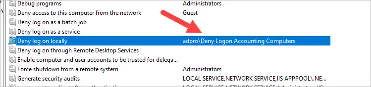 deny log on locally to ad group