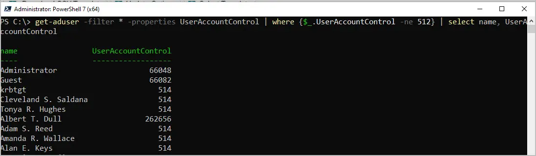 powershell get not normal accounts