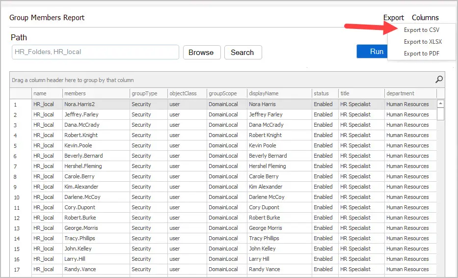 export group members to csv