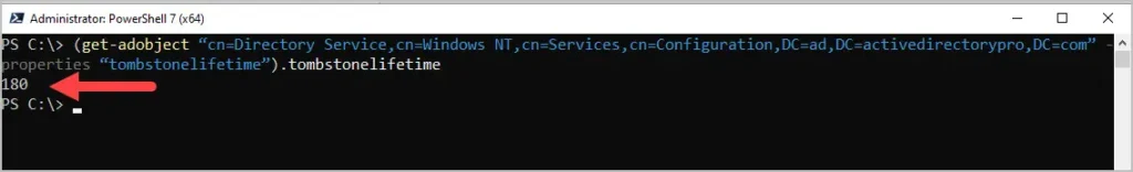 powershell check active directory tombstone lifetime