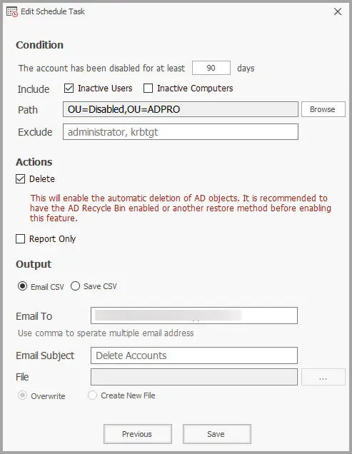 auto delete disable active directory accounts