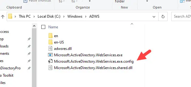 modify ad web service config file