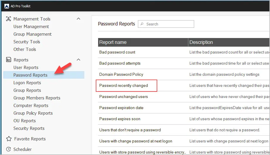 password recently changed report