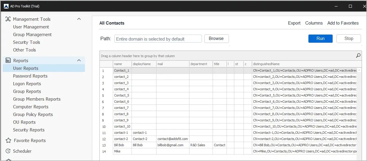 list contacts in active directory