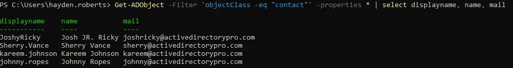 find contacts in active directory with powershell