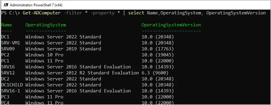 powershell get windows operating system version