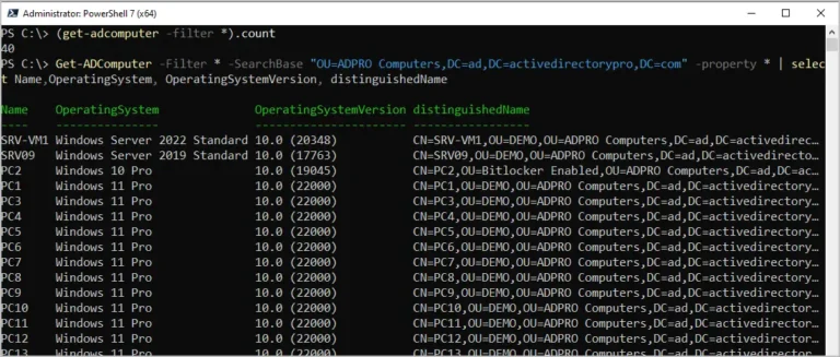 get windows operating system version ad computers