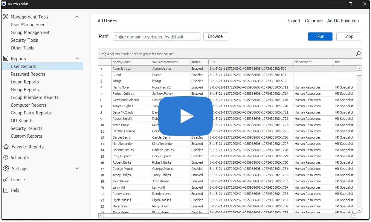 Active Directory Reporting Tool