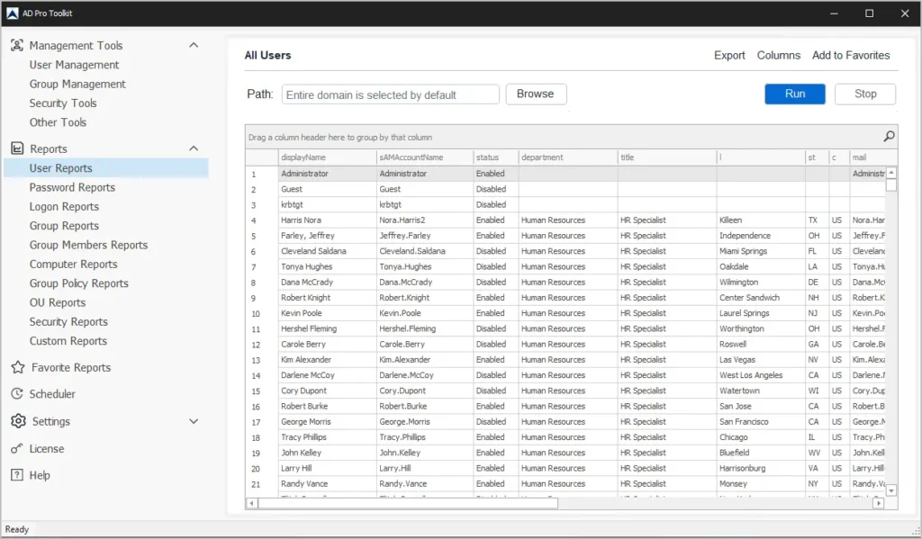 active directory users report