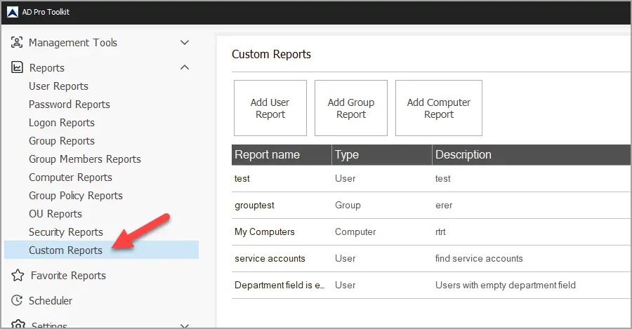 custom active directory reports