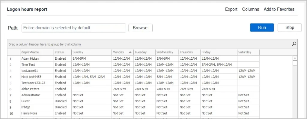 logon hours report