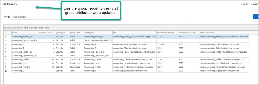 verify group properties 