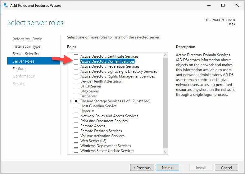 select active directory domain services